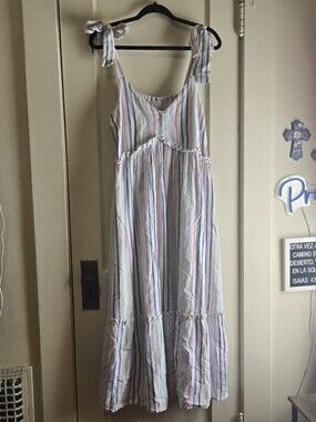 Time And Tru Multicolor Striped Tie-Shoulder Sundress